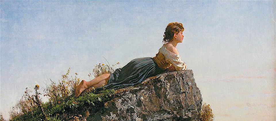 Filippo Palizzi - Fanciulla sulla roccia a Sorrento dettaglio