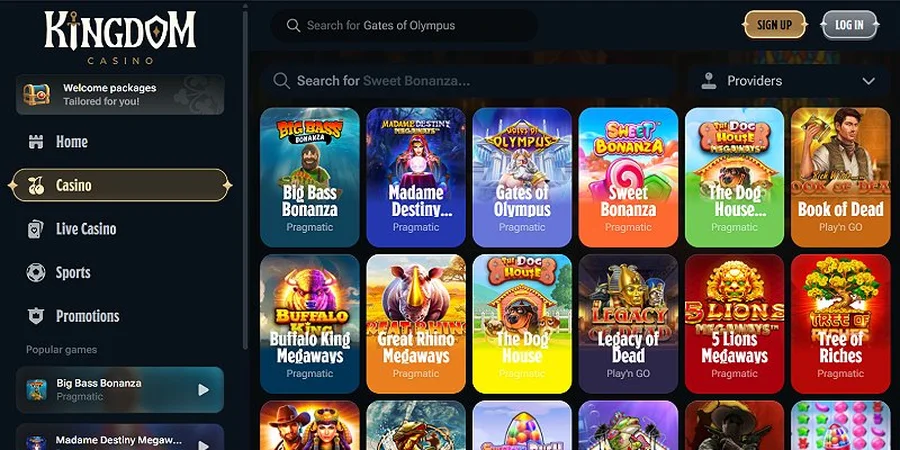 La piattaforma di Kingdom Casino vista durante il nostro test