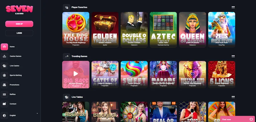 La piattaforma di Seven.casino vista durante il nostro test