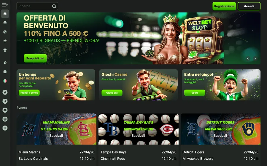 La piattaforma di Weltbet vista durante il nostro test